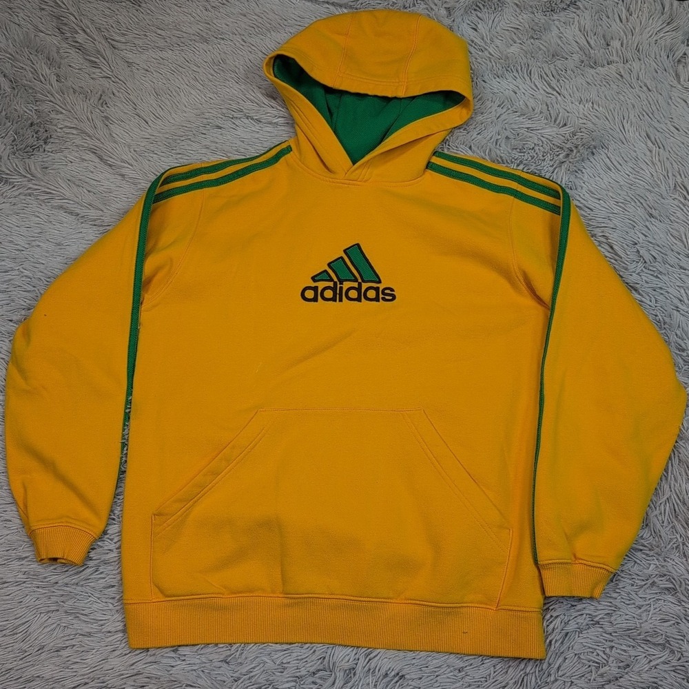 Adidas Sweatshirt Womens L Yellow Hoodie Trefoil Active Wear Comfort Streetwear